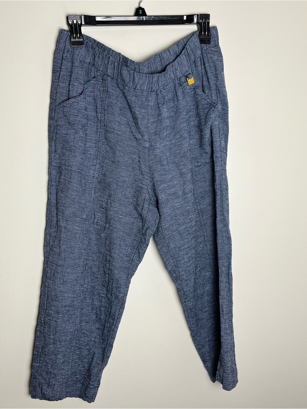Ellen Tracy Dark Blue Linen Pants with Gold Accents Size Medium Large